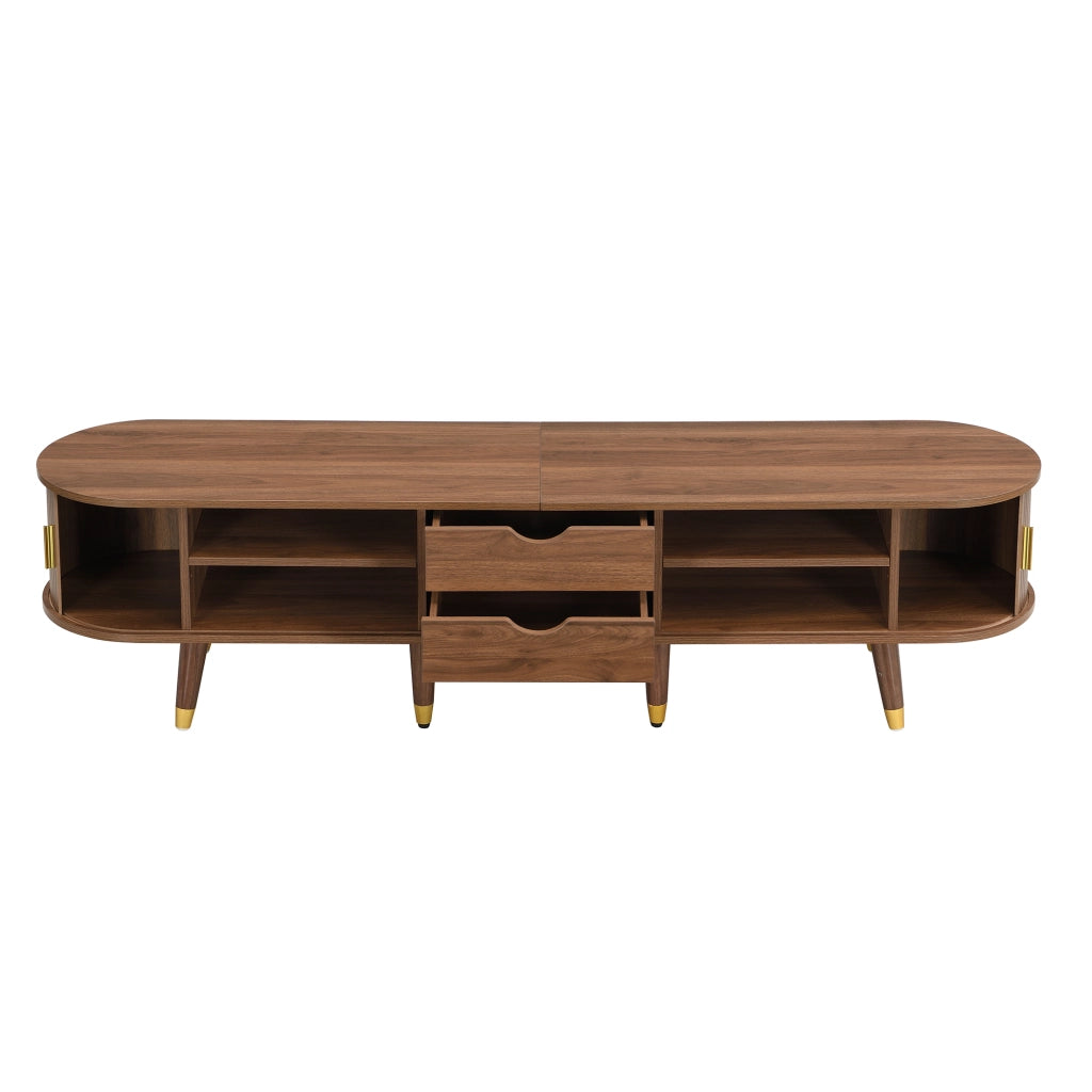 Mobile TV con Ante Scorrevoli in Rattan ¨C MINIMAL ¨C Noce, MDF, Cassetto, Ripiani, 175 cm