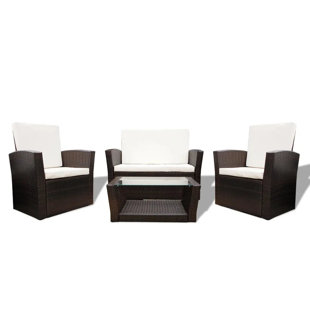 Set Divani da Giardino 4 pz con Cuscini in Polyrattan Marrone 42641