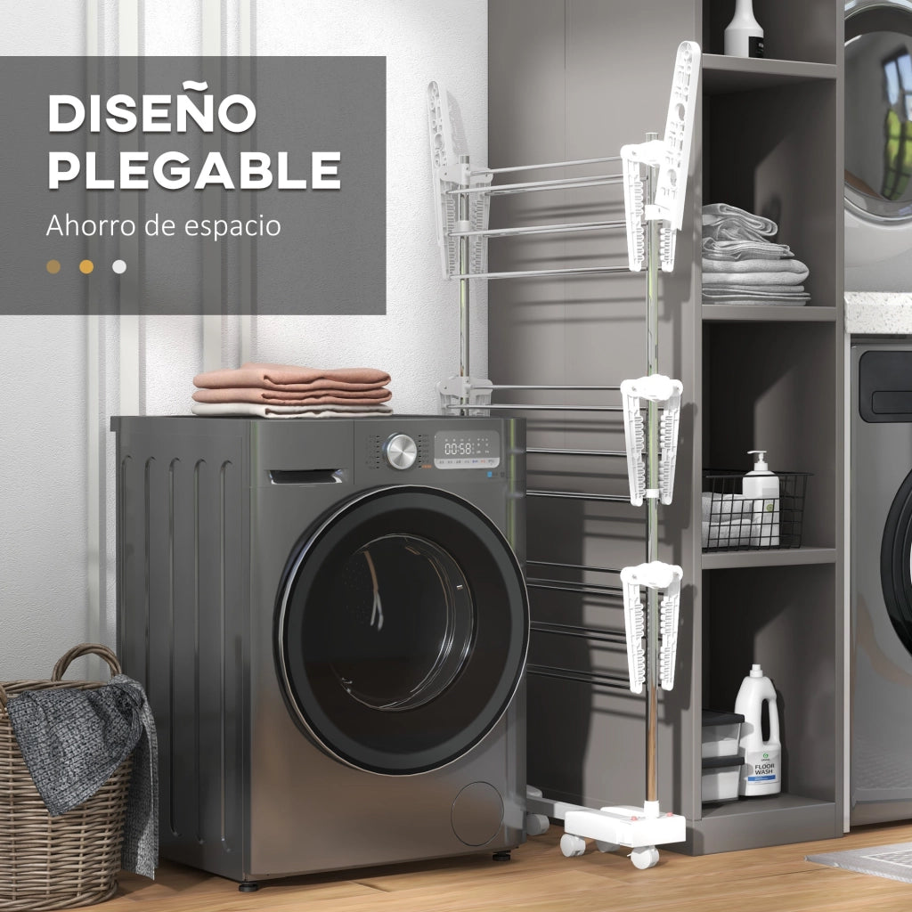 Asciugatoio Verticale Pieghevole con 6 Ruote ¨C zephmum ¨C Acciaio Inox Argento 100x50x180
