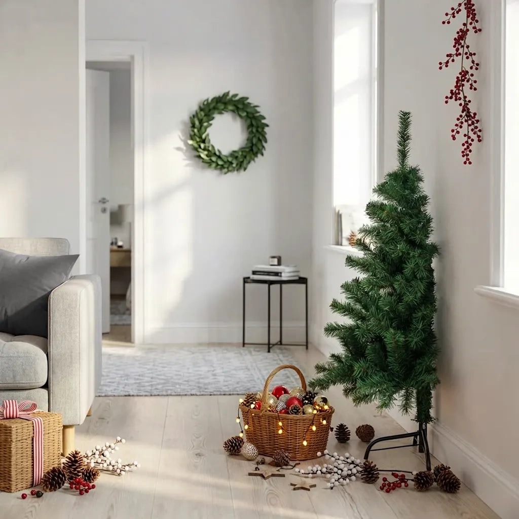 Albero di Natale | Decorazioni natalizie Artificiale Met¨¤ con Supporto Verde 120 cm PVC