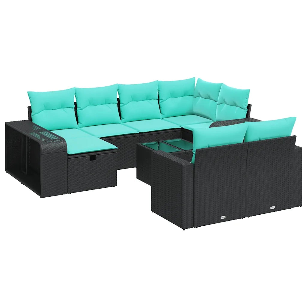 Set Divani da Giardino 11 pz con Cuscini in Polyrattan Nero