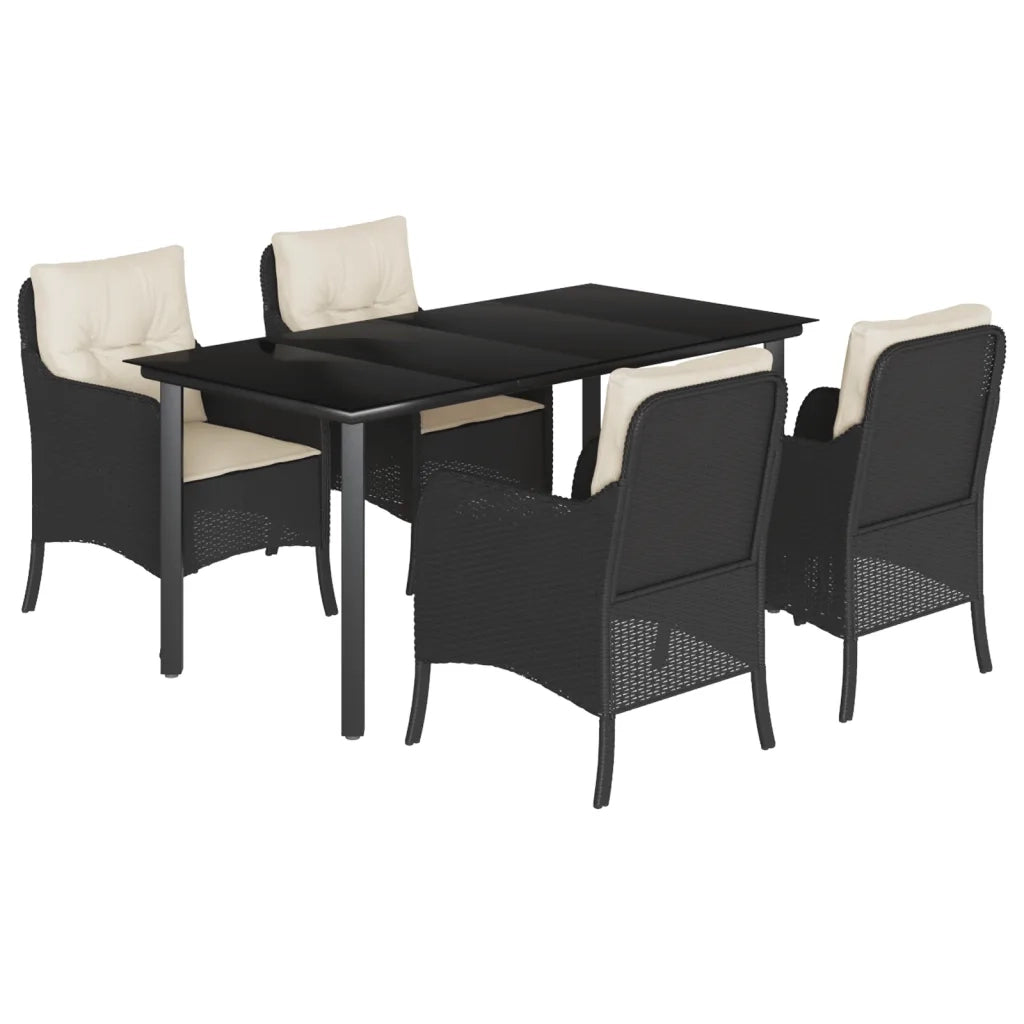 Set da Pranzo da Giardino 5 pz Nero con Cuscini in Polyrattan
