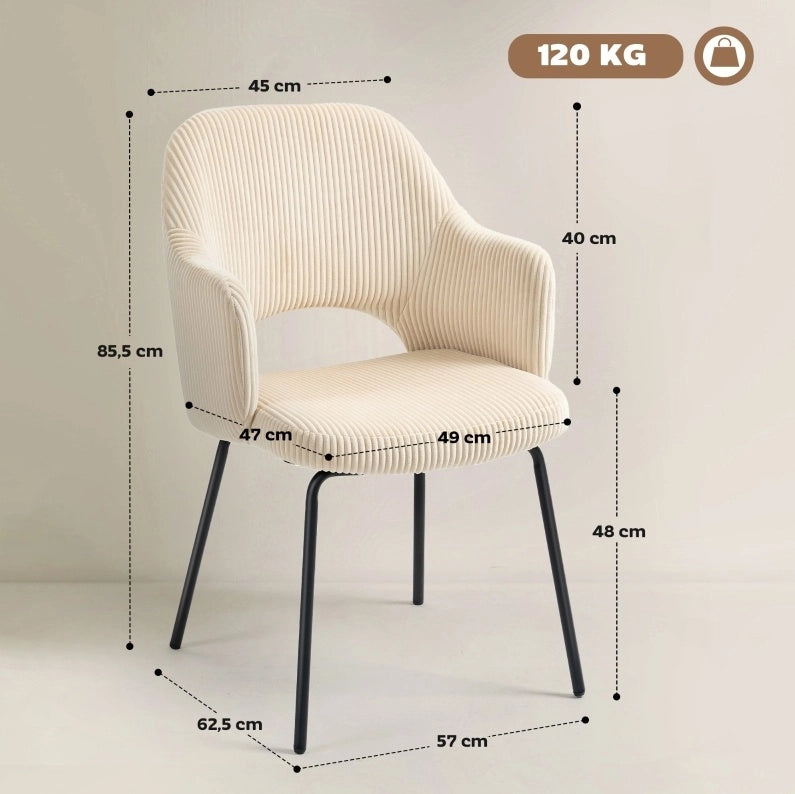 Sedia da pranzo 62,5 x 57 x 85,5 cm in tessuto a coste beige con braccioli