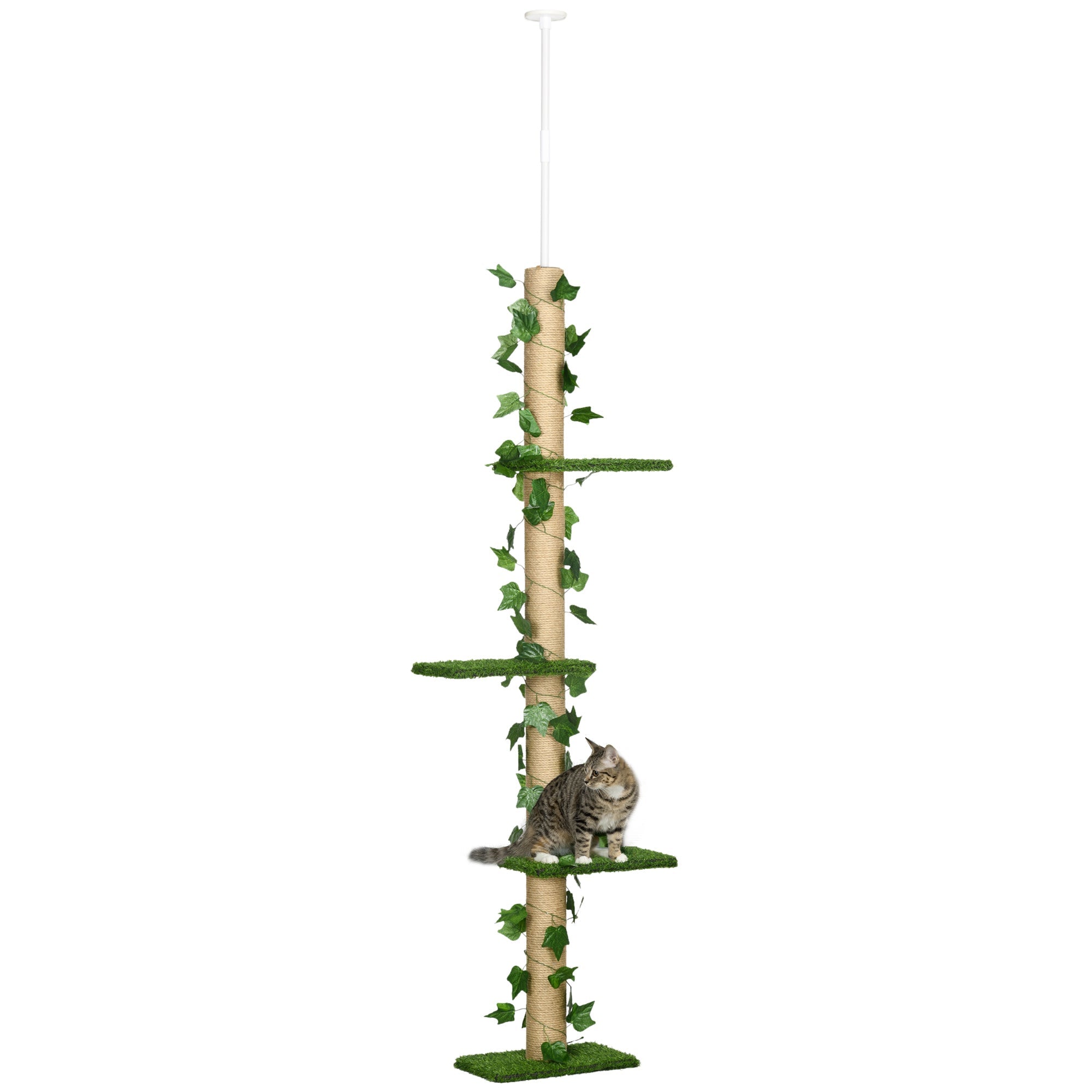 Albero Tiragraffi per Gatti Asta Regolabile a Soffitto Alto 202-242 cm Verde
