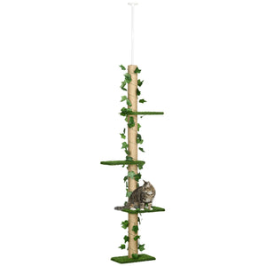 Albero Tiragraffi per Gatti Asta Regolabile a Soffitto Alto 202-242 cm Verde