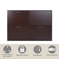 Scarpiera Salvaspazio da 24 Paia con Mensole Regolabili e 4 Cassetti, in Legno, 120x24x81cm, Marrone