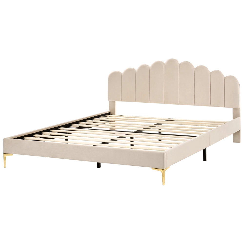 Letto matrimoniale 180 x 200 cm velluto Gambe in metallo beige con testiera e base a doghe