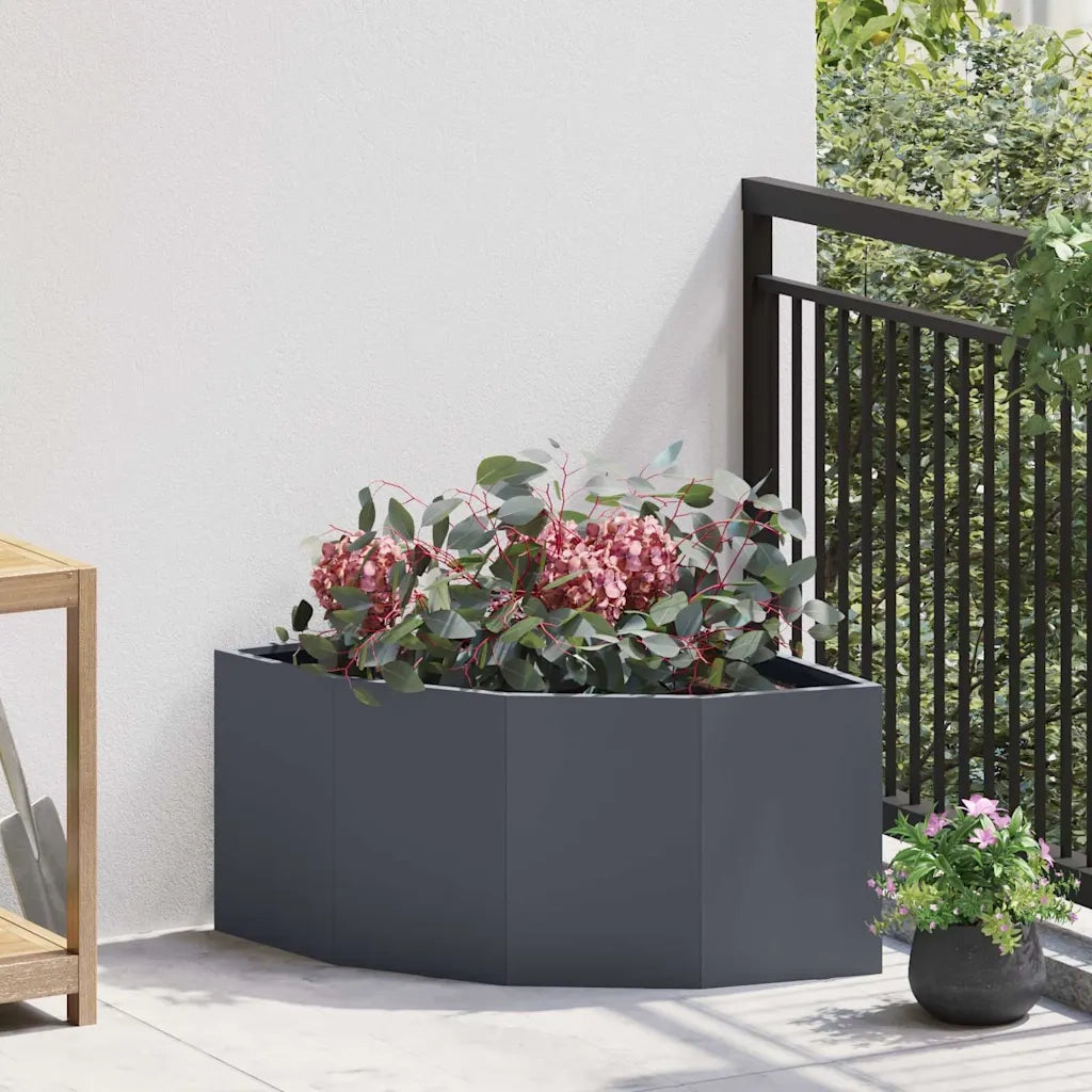 Vaso d'angolo-Fioriera-Contenitore per Piante Antracite 60 x 60 x 35 cm Acciaio