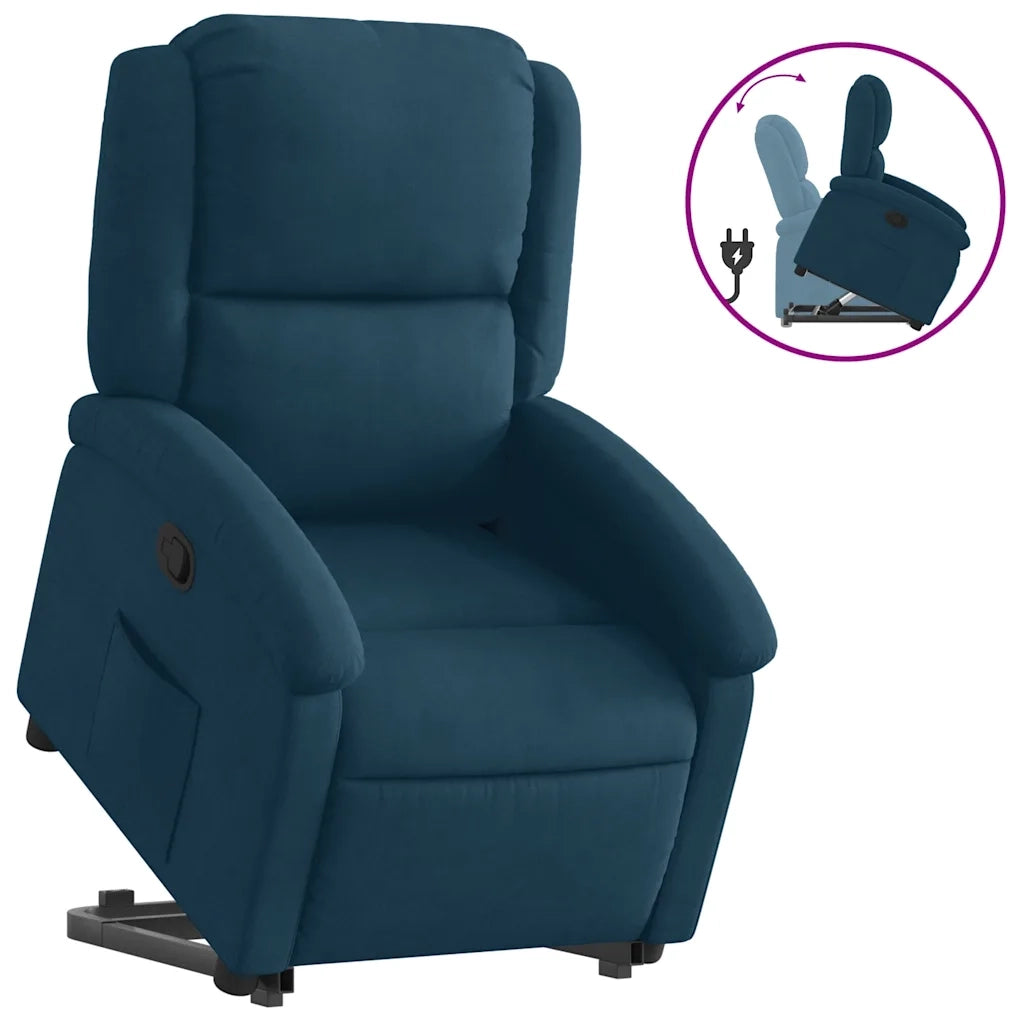 Divano Sedia-Poltrona Alzapersona Reclinabile Blu in Velluto