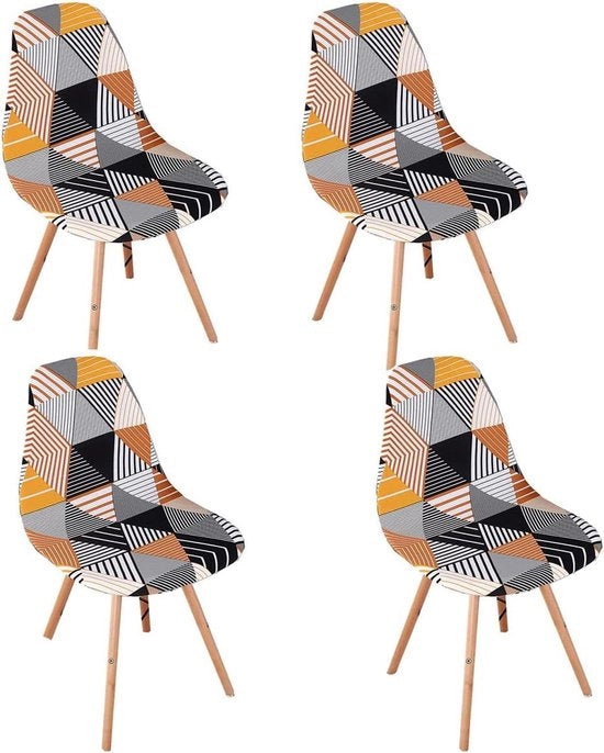 Housse per sedie da pranzo scandinave - Stretch, Universale - 4 pezzi - Strisce a tre angoli