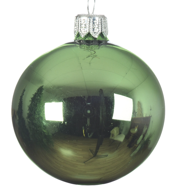 Box Da 6 Palline Di Natale Verde Vischio Lucido 6