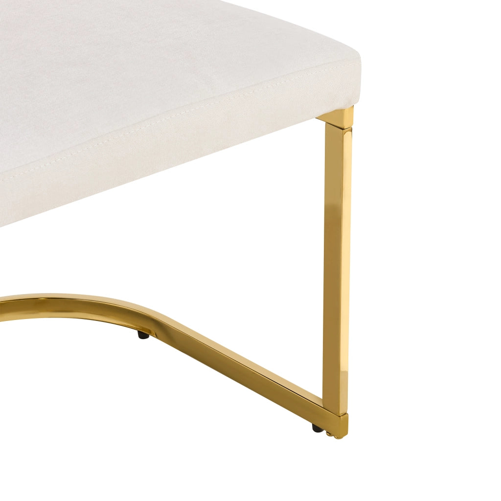 Set di 2 sedie da pranzo in Chenille beige con gambe in metallo dorato, schienale doppio, design moderno