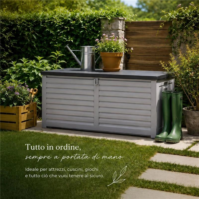 BAULE DA ESTERNO CASSAPANCA BOX CONTENITORE PORTAOGGETTI PER GIARDINO 390 LT