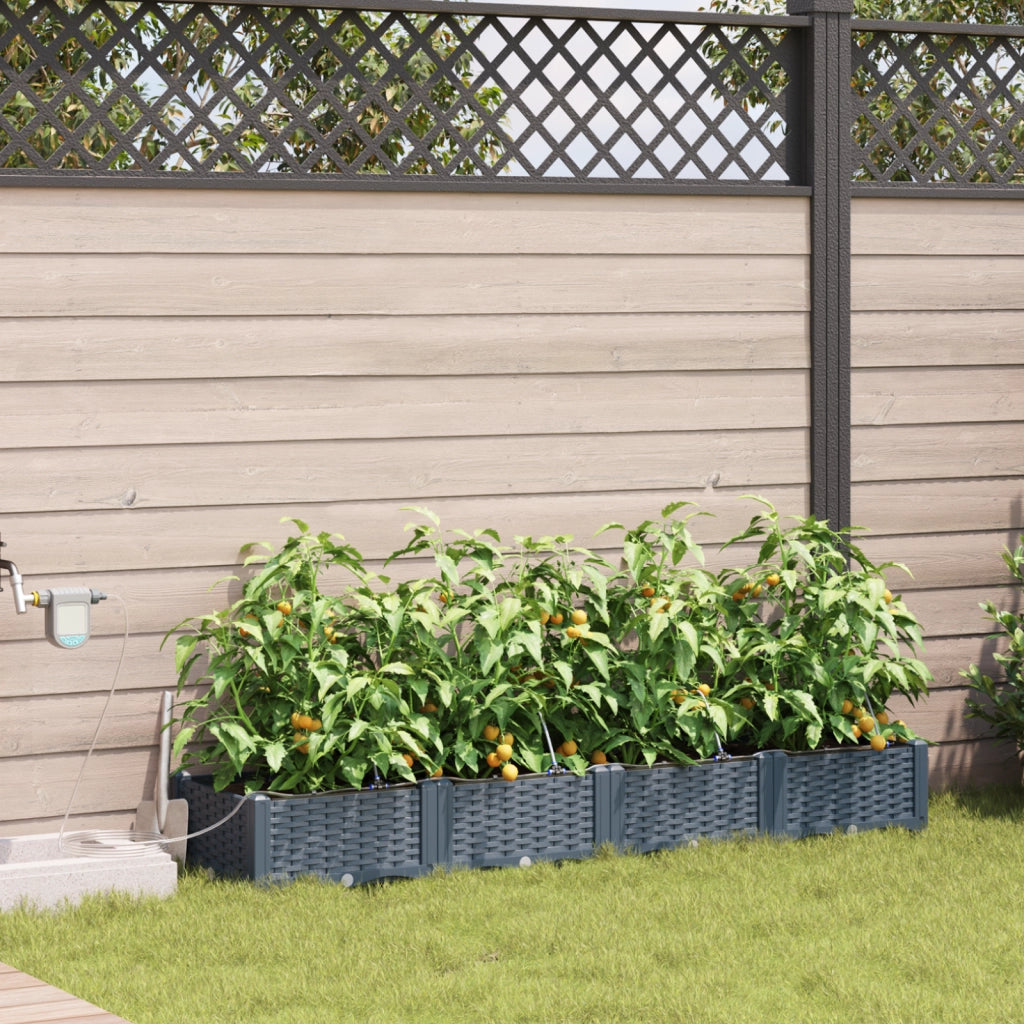 Fioriere da Giardino con Sistema di Irrigazione 4 pezzi Grigio chiaro