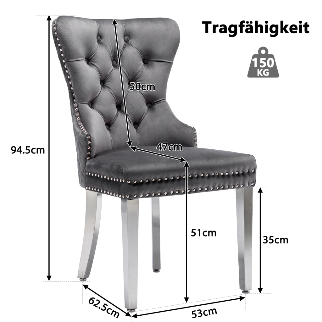 Sedie da Pranzo Imbottite in Velluto ¨C MINIMAL ¨C Grigio, Gambe in Metallo, Set 2 Pezzi