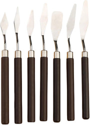 Penne per pennello in set da 7 pezzi con manico in legno - Pennelli per pittore in acciaio inossidabile - Set di pennelli per pittura - Diverse forme - Pennelli per mescolare.