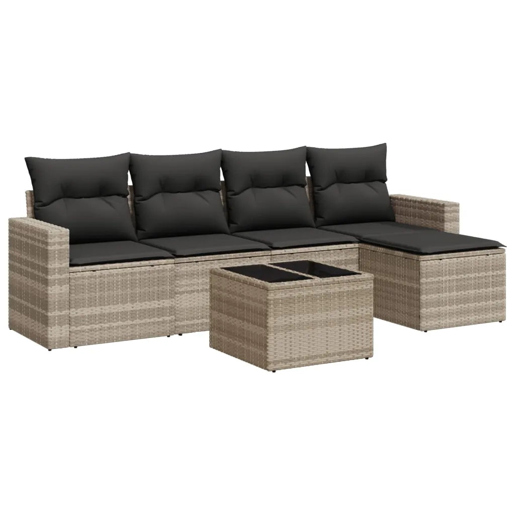 Set Divano da Giardino 6pz con Cuscini Grigio Chiaro Polyrattan