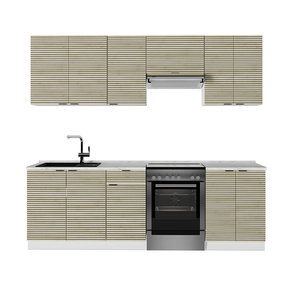 Cucina componibile Fame-Line Pannello in quercia/Bianco 240 cm, PL Marmo Vicco