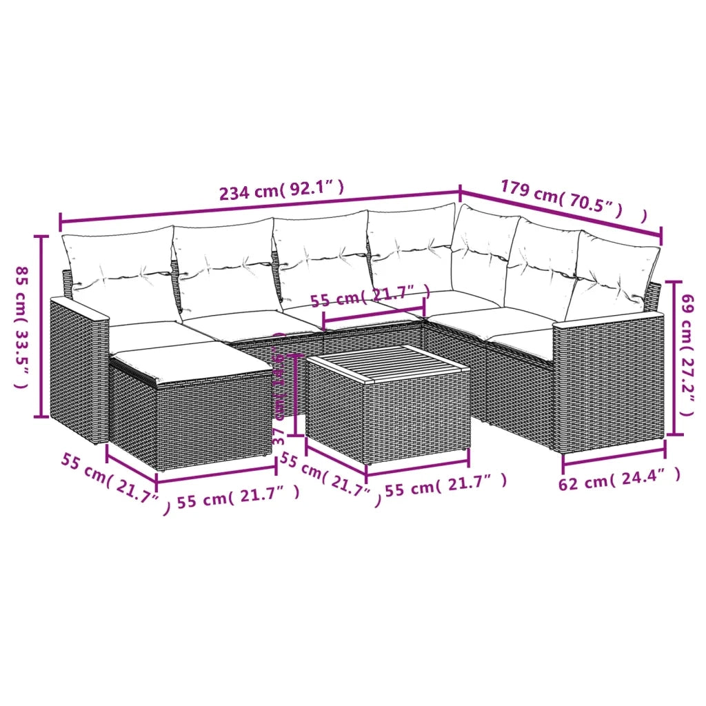 Set Divano da Giardino 8 pz con Cuscini Grigio in Polyrattan