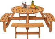 Tavolo da Picnic per 8 Persone con Foro per Ombrellone, Tavolo con Panche in Legno di Abete, Set da Giardino Esterno per Bar, Agriturismo, Sagra, Patio, Balcone, φ179 x 70 cm (Marrone)