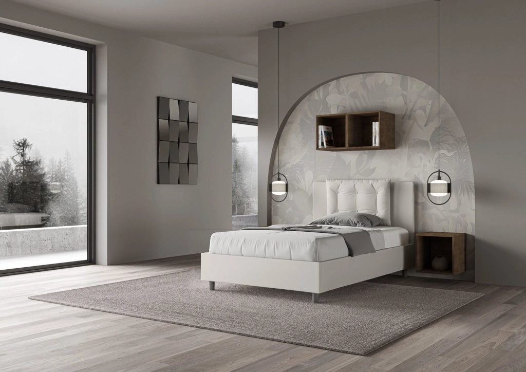 Letto 1 Piazza e Mezzo 120x190 cm con Rete e Contenitore Annalisa Bianco