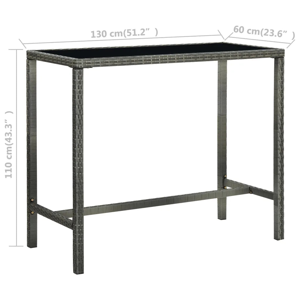 Tavolino da Giardino | Tavolo da Bar per Esterni Grigio 130x60x110cm Polyrattan Vetro