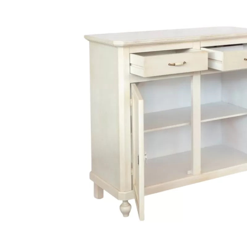 Credenza 4 porte 4 cassetti legno shabby bianco anticato maniglia porcellana 196x45x98 - Mobili 2G