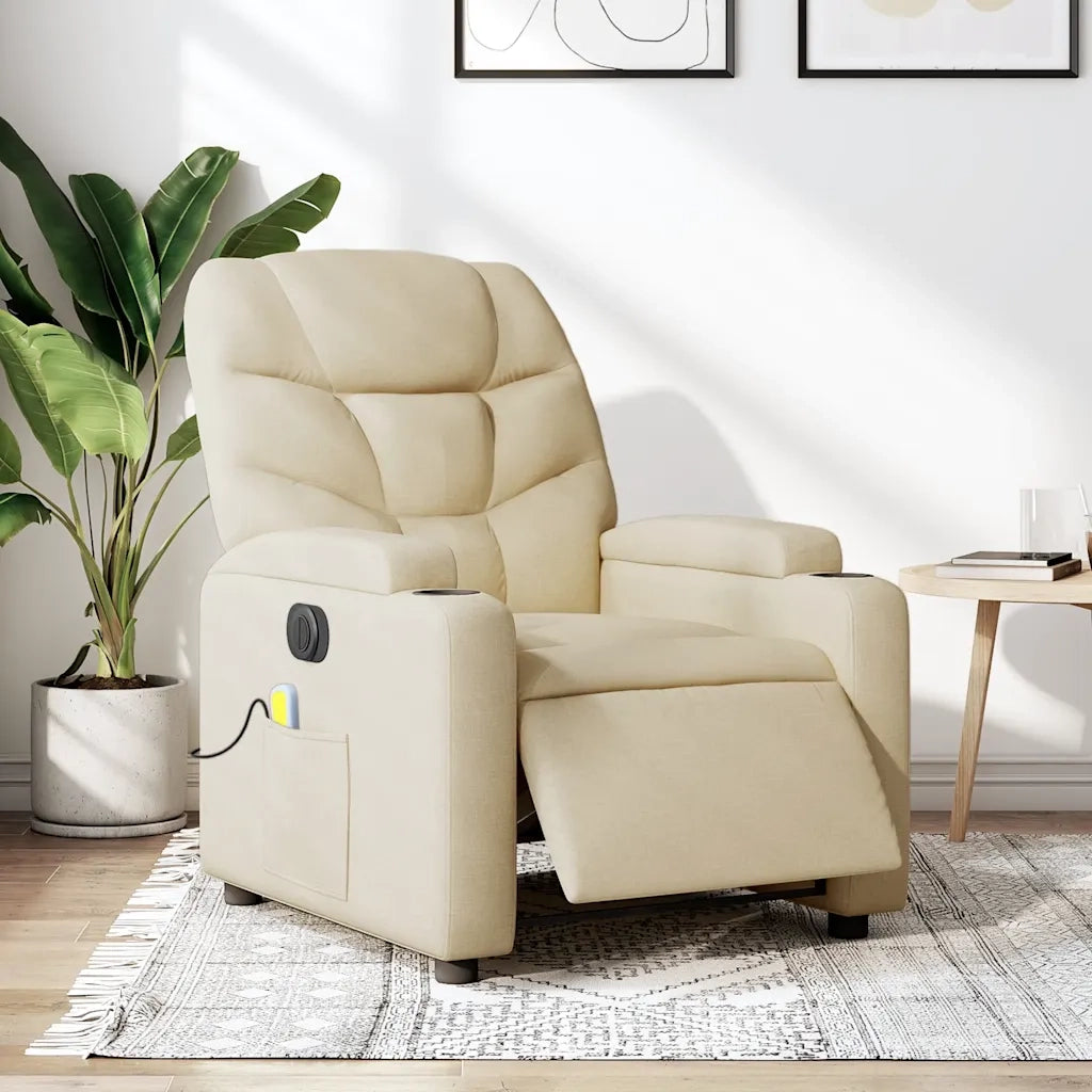 Poltrona Reclinabile Massaggiante | Sedia Relax Elettrica Crema in Tessuto