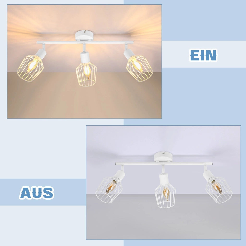 ZMH Lampada da soffitto 3 faretti E14 metallo bianco orientabili 350° stile industriale per corridoio soggiorno