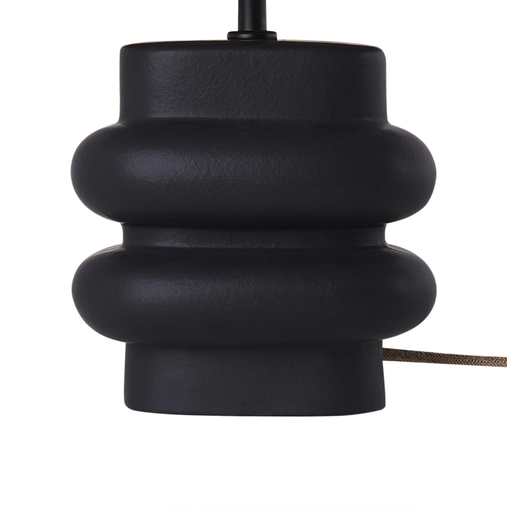Lampada da tavolo in ceramica nera con paralume a tamburo in lino base minimalista design stile contemporaneo