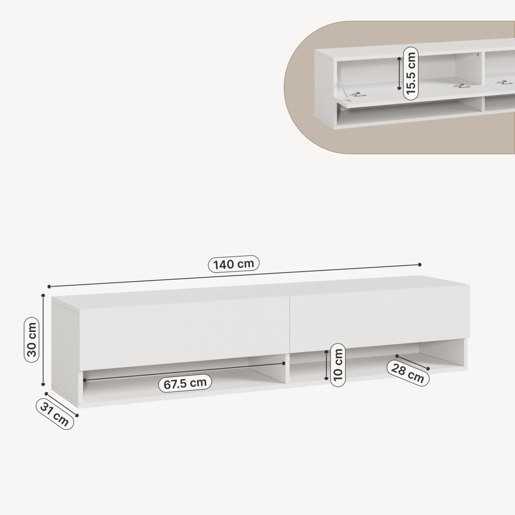 Mobile Porta TV Halmstad da Parete con Ante a Ribalta 140 x 31 x 30 cm - Bianco [en.casa]