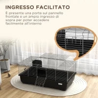 Gabbia per Conigli a 2 Porte con Vassoio Rimovibile, in Metallo e Plastica PP, 100x55x41 cm, Nero e Argento