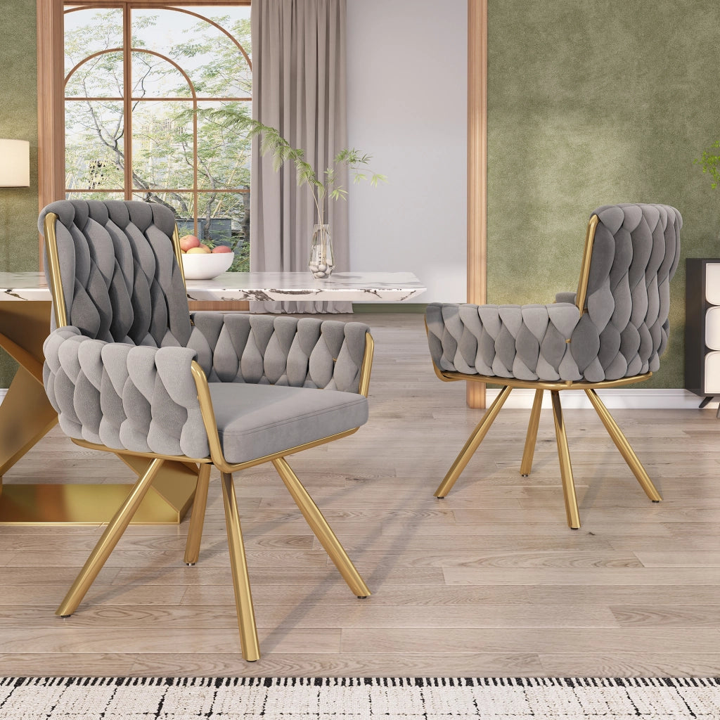 Set di 2 sedie da pranzo girevoli in velluto grigio con struttura in acciaio
