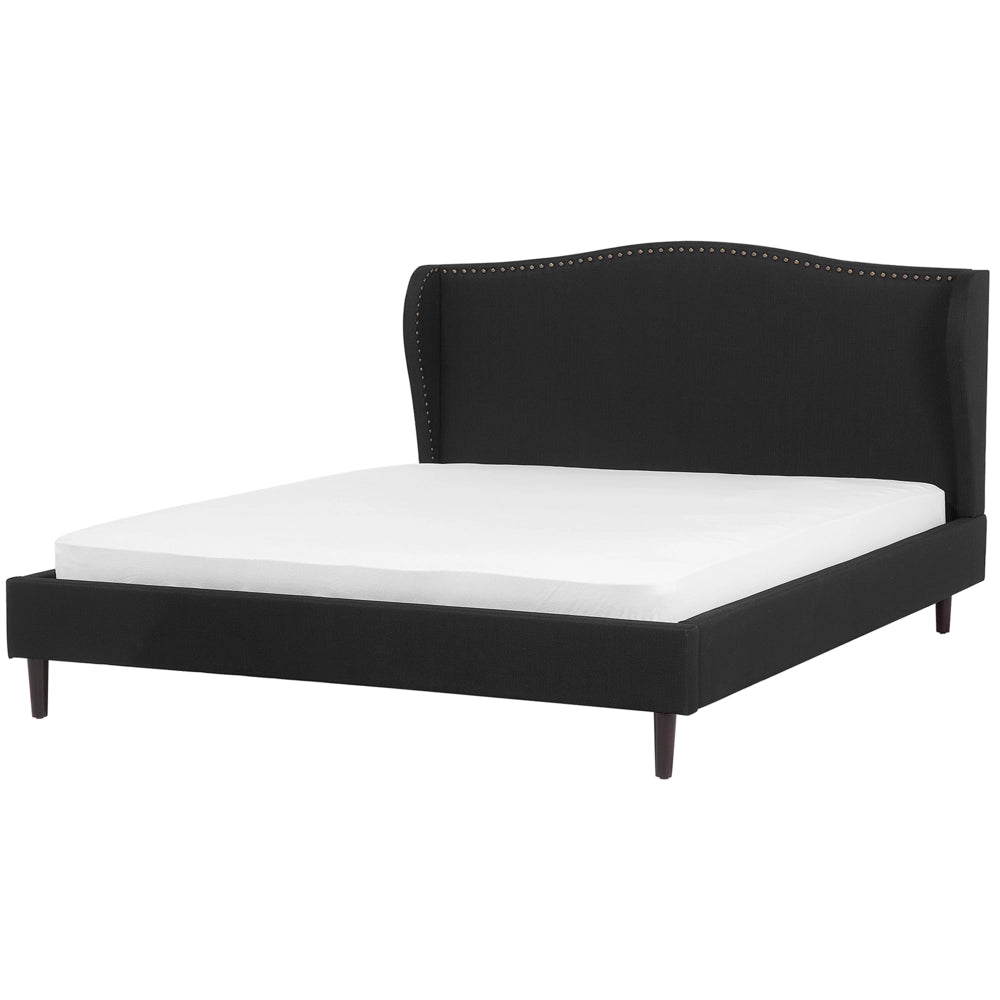 Letto rivestimento in tessuto Nero Gambe in legno scuro 180 x 200 cm Retro