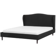 Letto rivestimento in tessuto Nero Gambe in legno scuro 180 x 200 cm Retro