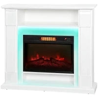 Camino Elettrico 1800W Regolabile con Fiamma 3D, Ripiano, Timer e Telecomando, 105x27x97 cm, Bianco