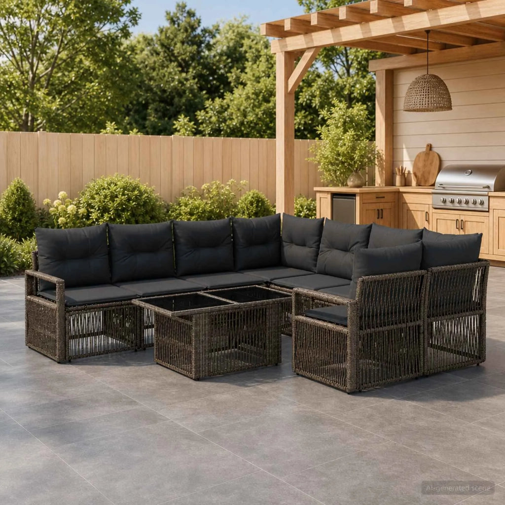 Set Divano da Giardino 9 pz Grigio e Grigio Scuro polyrattan 3437069