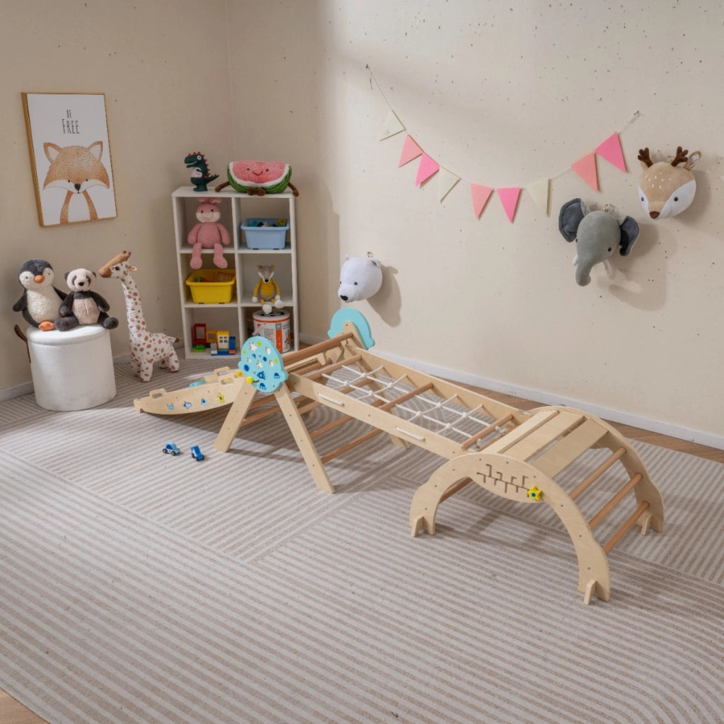Set triangolo giocattoli pieghevoli per bambini che scalano, Triangolo palestra interno con scivolo ad arco Naturale-Arrampicate e scivoli