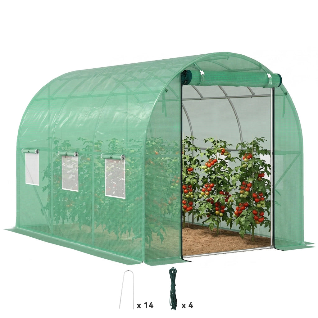 Serra da giardino in plastica con struttura in acciaio e porte a rullo ¨C zephmum ¨C Verde
