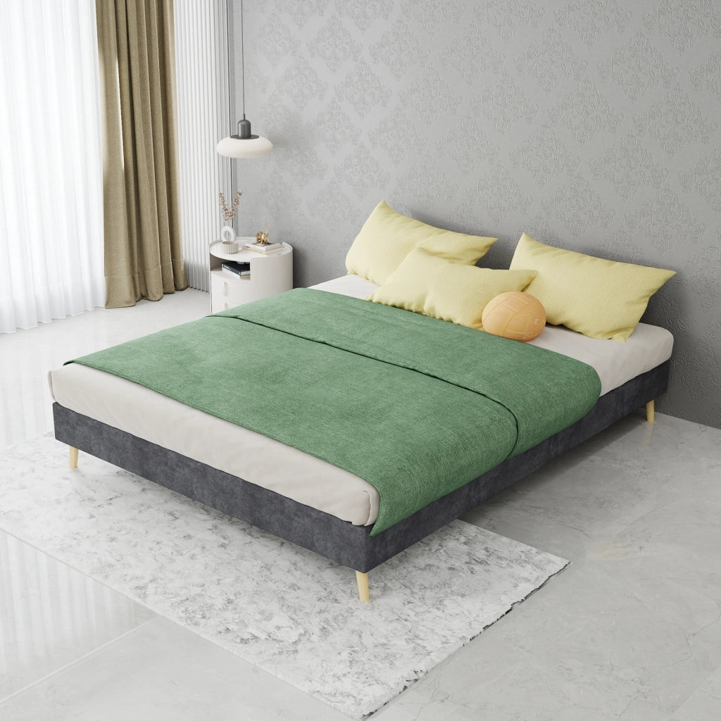 LETTO 140x200 cm Grigio in tessuto e metallo con testiera geometrica