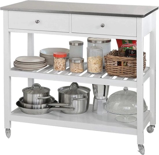 Trolley da Cucina - 2 Cassetti - Bianco - 100 x 45 x 92 cm