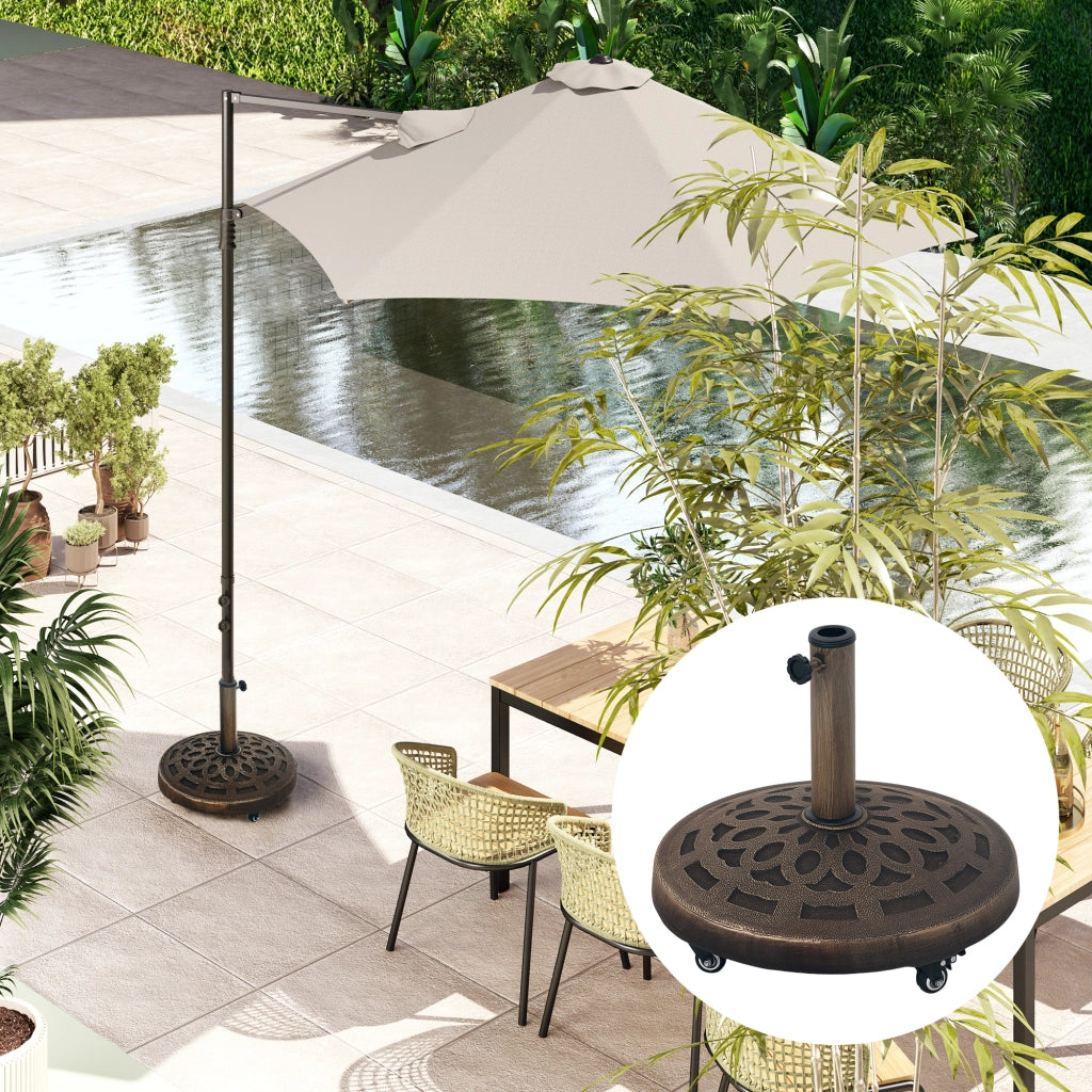 Base per Ombrellone da 21 kg Rotonda con Ruote e Freni in Resina Bronzo