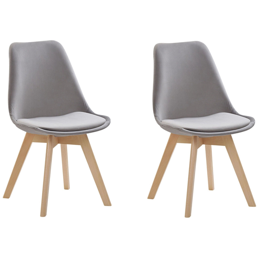 Set di 2 sedie da pranzo con rivestimento in velluto grigio gambe in legno eleganti design moderno