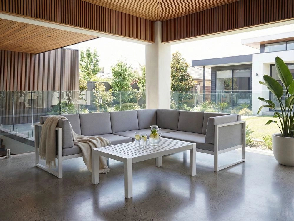 Set Conversazione Cornice Alluminio Grigio Chiaro Modulare Forma L da esterno