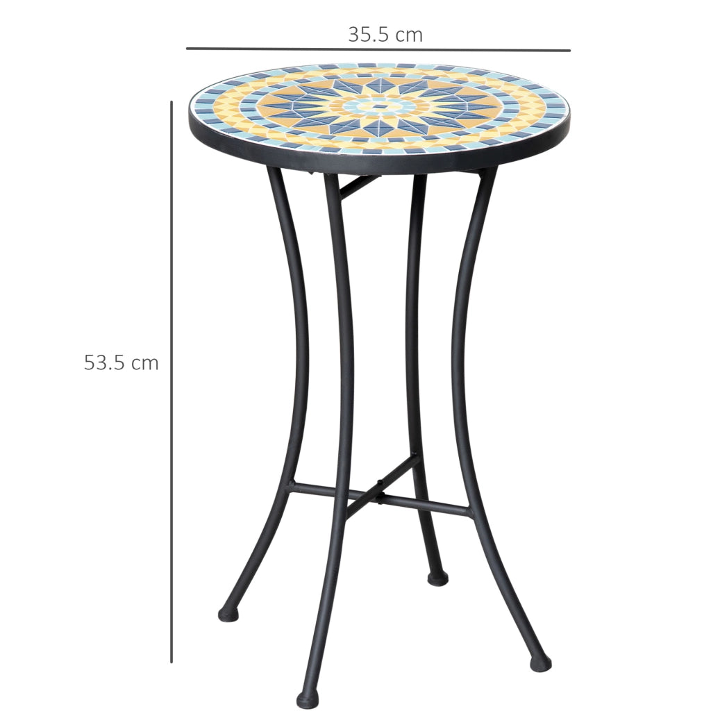 Tavolino da Giardino in Metallo con Piano d'Appoggio a Mosaico, §¶35.5x53.5cm