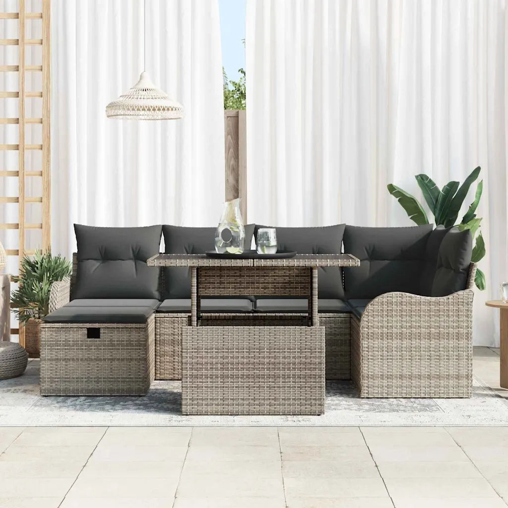 Set Divano da Giardino con cuscino 7 pcs Grigio Poly Rattan
