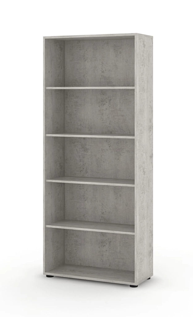 Set Completo Per Ufficio Con 2 Scrivanie 1 Modulo Ad Angolo 1 Cassettiera Con Ruote 2 Armadi Alto E Basso 2 Librerie Alta E Bassa Finitura Bianco Frassinato E Grigio Cemento