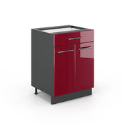 Vicco Mobiletto base per cucina Rosso bordeaux lucido 60 cm con cassetto, senza piano di lavoro