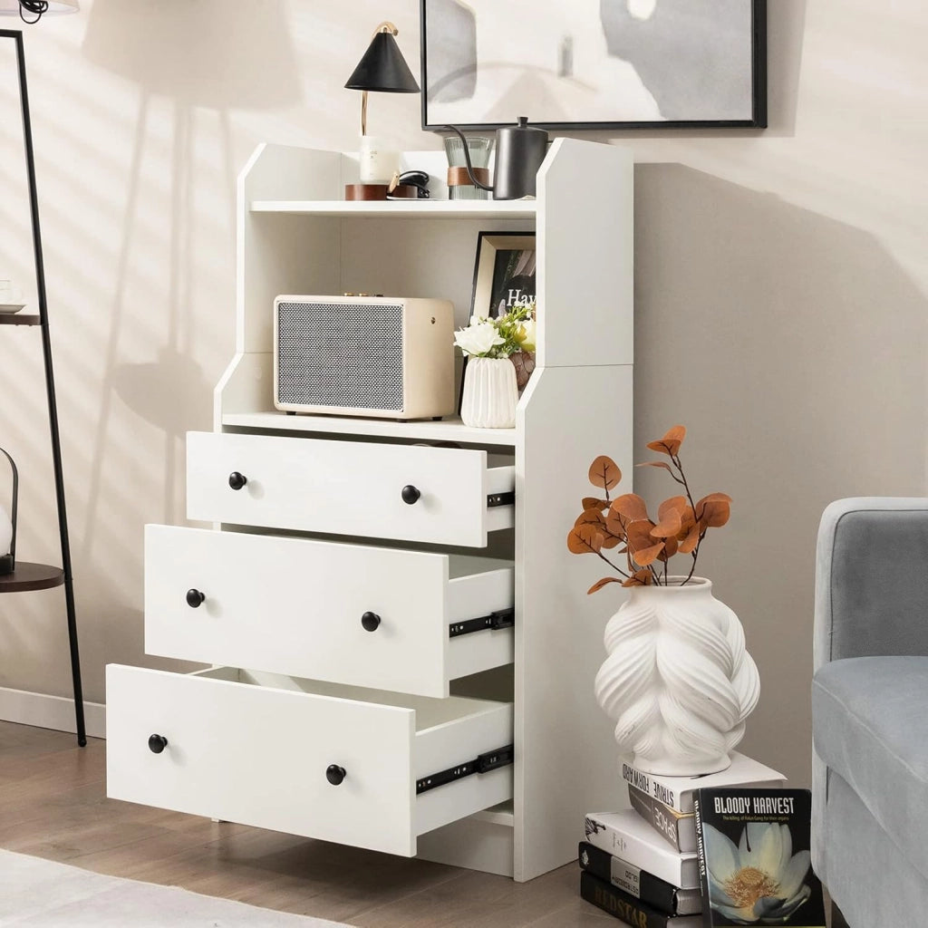 Comò a 3 Cassetti con Mensole, Organizzatore di Stoccaggio Multiuso, Cassettiera Moderna con Dispositivo Anti-Ribaltamento per Soggiorno Camera da Letto Ingresso, 58 x 36 x 111 cm