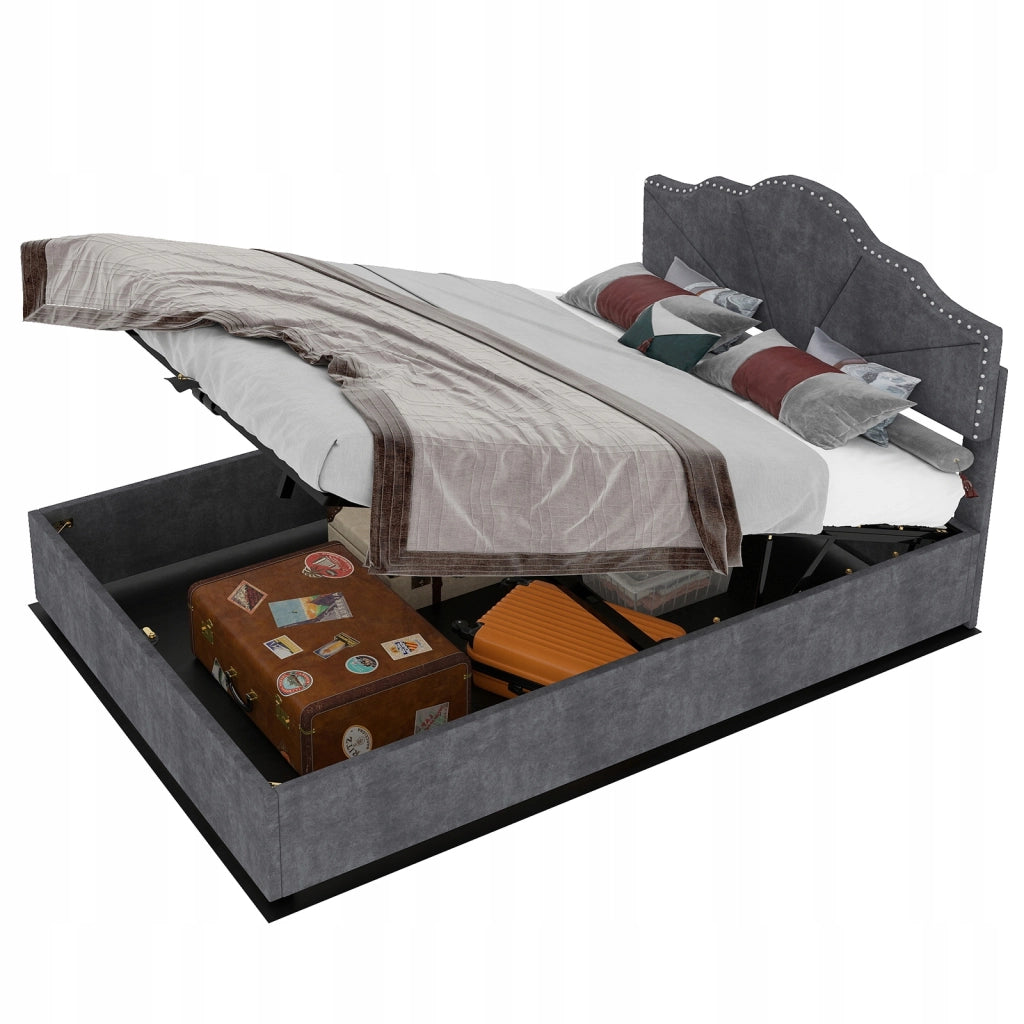 Letto imbottito con cassone - Xylo - 140x200 - Grigio - Alto